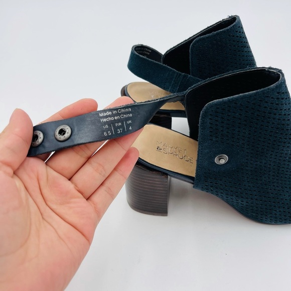 MARKET & SPRUCE BLUE SUEDE ANKLE STRAP OPEN TOE EYELET BOOTIES - Picture 8 of 8